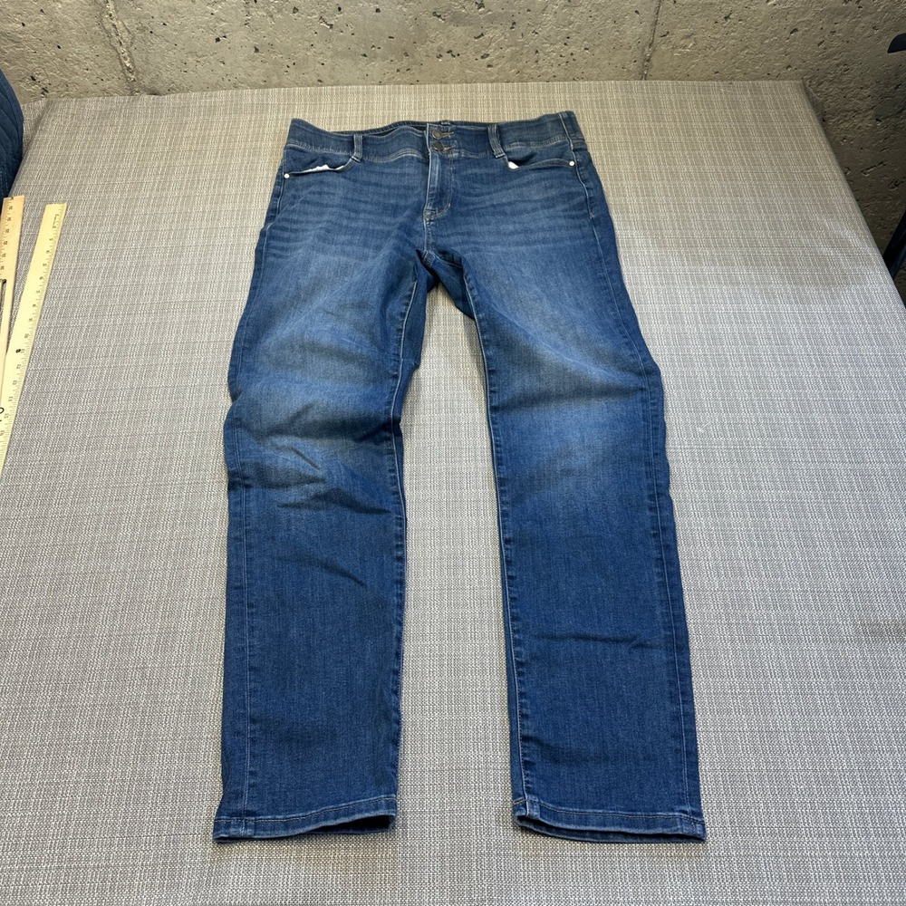 Nine West Slight Straight Leg Jeans Womens 14 Blue Denim Elastic Waist Stretch